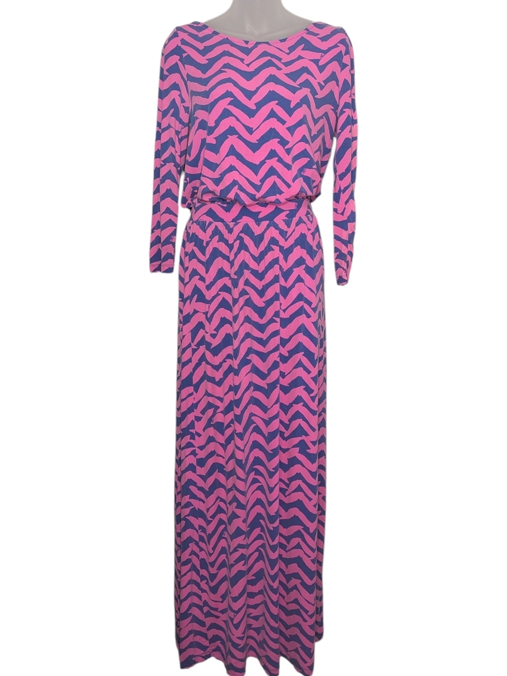 Lilly Pulitzer Pink and Purple Chevron Bird 3/4 Sleeve Maxi Dress Beach Cruise
